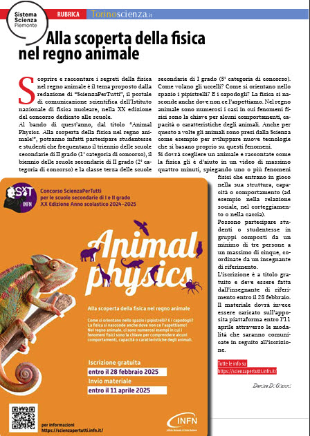 🧬 #torinoscienza 🧬 Sull'ultimo numero di #Cronache, nella rubrica dedicata alla scienza e al #SistemaScienzaPiemonte, parliamo della Fisica nel regno animale con il concorso <a href="/INFN_/">INFN</a> #scienzapertutti