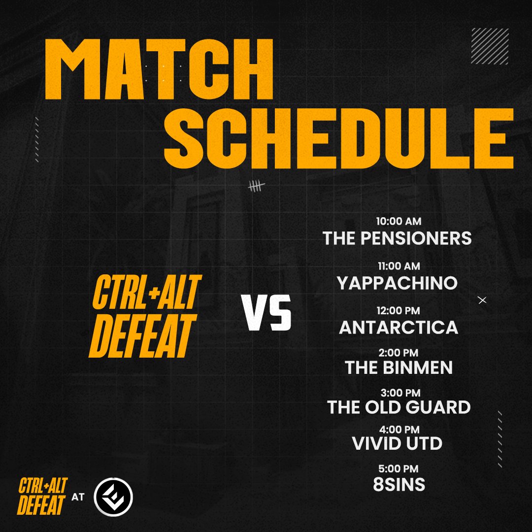 cadeventsuk's tweet photo. First day at @EPICLAN is about to start! Check the graphic to see our today's run and keep an eye on our page for clips and updates! 😎
#CTRLALTDEFEAT https://t.co/T5LvByk2hY