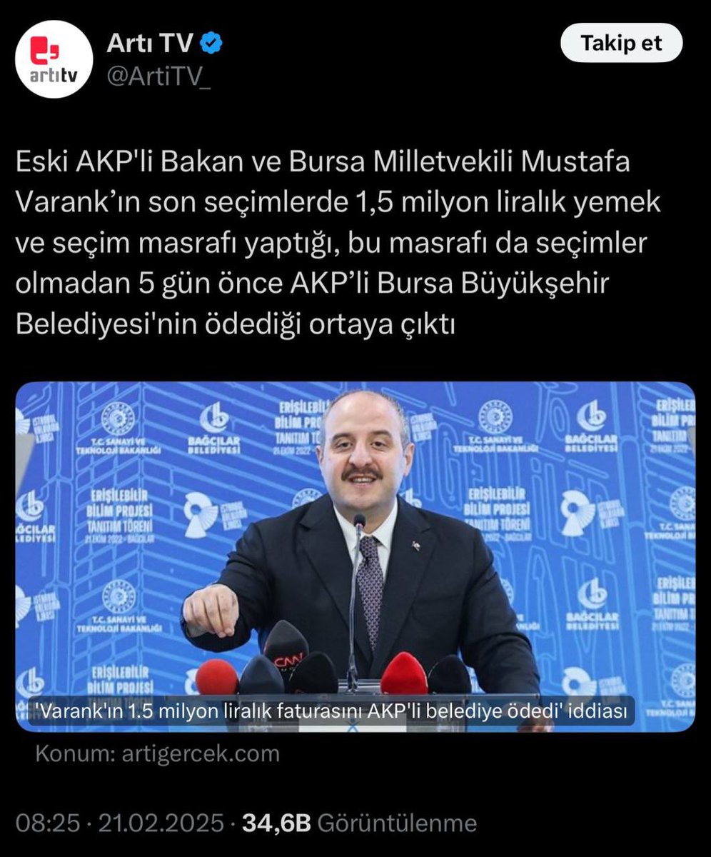 varank's tweet photo. Başta Sözcü Gazetesi olmak üzere pis ağızlı bir müfterinin iftiralarını da çarpıtarak yalan manşetler atan ve lağım yayını yaptıklarını bir kez daha ispatlayanlara sesleniyorum;

Aday dahi olmadığım 2024 yerel seçimlerinde şahsım adına afiş bastırıp seçim ve yemek masraflarımı belediyeye ödettiğimi ispat etmeyen aşağılıktır, haysiyetsizdir, namussuzdur!

Elinde belge olduğunu iddia edip savcılığa teslim etmeyen de aynı derecede alçaktır!

Ben dokunulmazlığımın kaldırılması için başvurmaya hazırım.

Hodri Meydan!