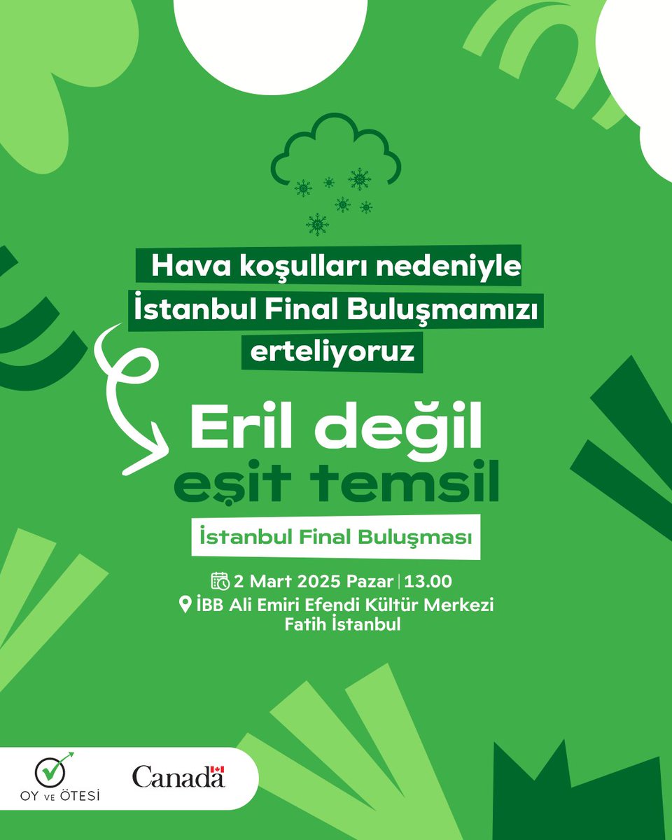 Oy ve Ötesi olarak 2014 yılından bu yana hep birlikte Türkiye'de katılımcı demokrasi anlayışının yerleşmesine katkıda bulunmak için sandık başında başlayan yolculuğumuzun #Ötesi’nde, siyasette daha çok kadın görmek istiyoruz ve diyoruz ki: “Eril Değil Eşit Temsil!“

Kanada