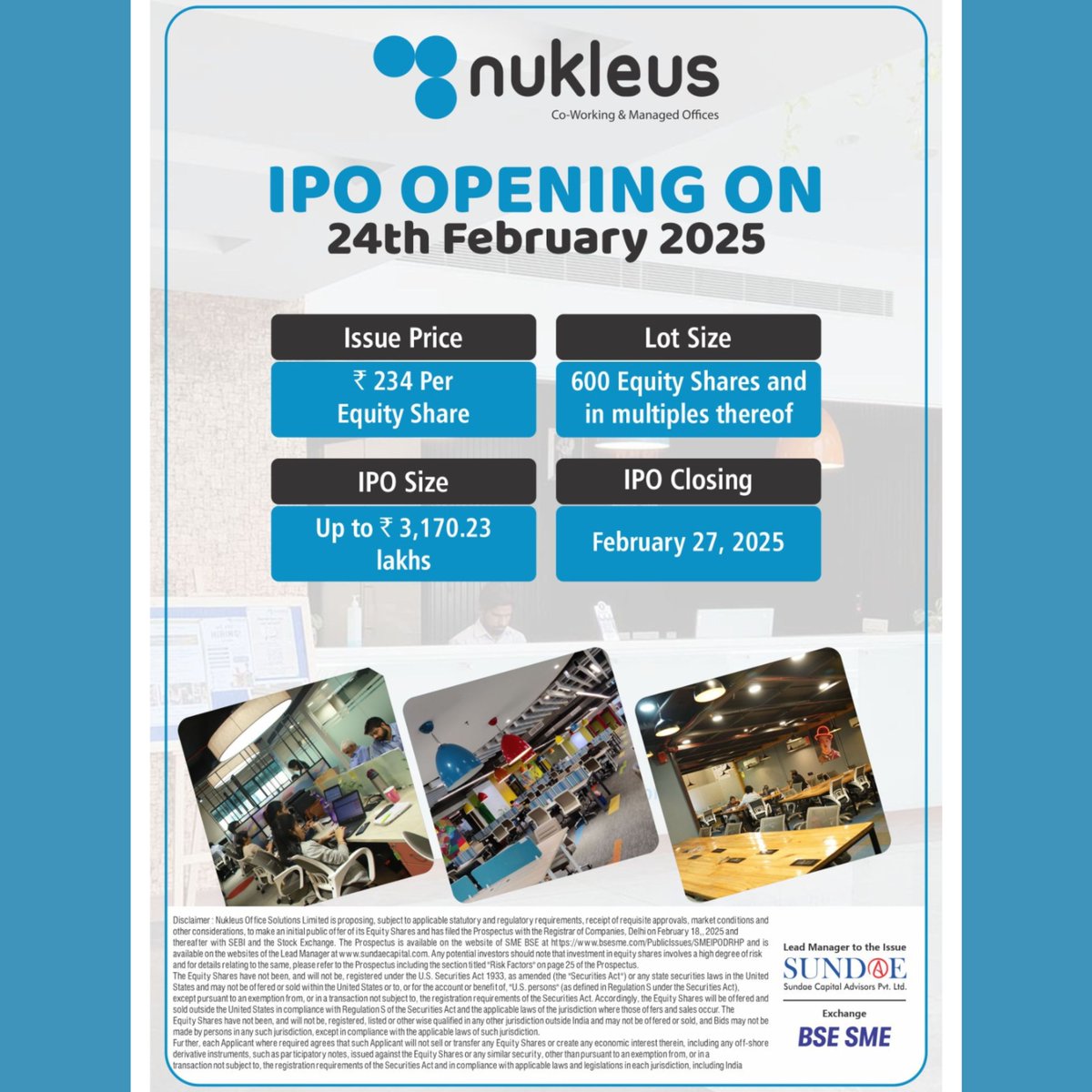 NukleusC's tweet photo. Mark your calendars! We're thrilled to announce that the Nukleus IPO is opening on February 24th, 2025! 📷 Nukleus Co-Working &amp; Managed Offices.
#NukleusIPO #InvestInTheFuture #greatopportunity https://t.co/lOVT0fHRza