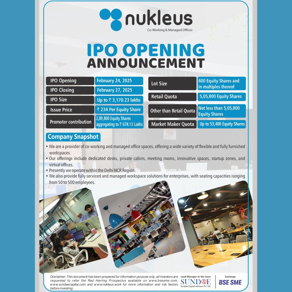 NukleusC's tweet photo. Mark your calendars! We're thrilled to announce that the Nukleus IPO is opening on February 24th, 2025! 📷 Nukleus Co-Working &amp; Managed Offices.
#NukleusIPO #InvestInTheFuture #greatopportunity https://t.co/lOVT0fHRza