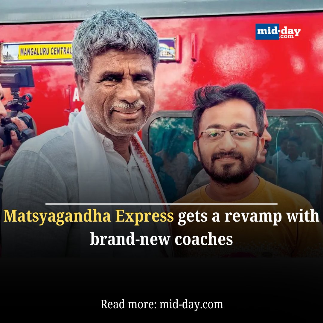 mid_day's tweet photo. Six months after mid-day highlighted a commuter’s narrow escape on the rattling Matsyagandha Express, Southern Railway has upgraded the train with brand-new LHB coaches. Udupi MP Kota Srinivas Poojary felicitated the commuter for advocating change.
#MatsyagandhaExpress #IndianRailways #MidDayImpact
https://t.co/LTZcHimKEO