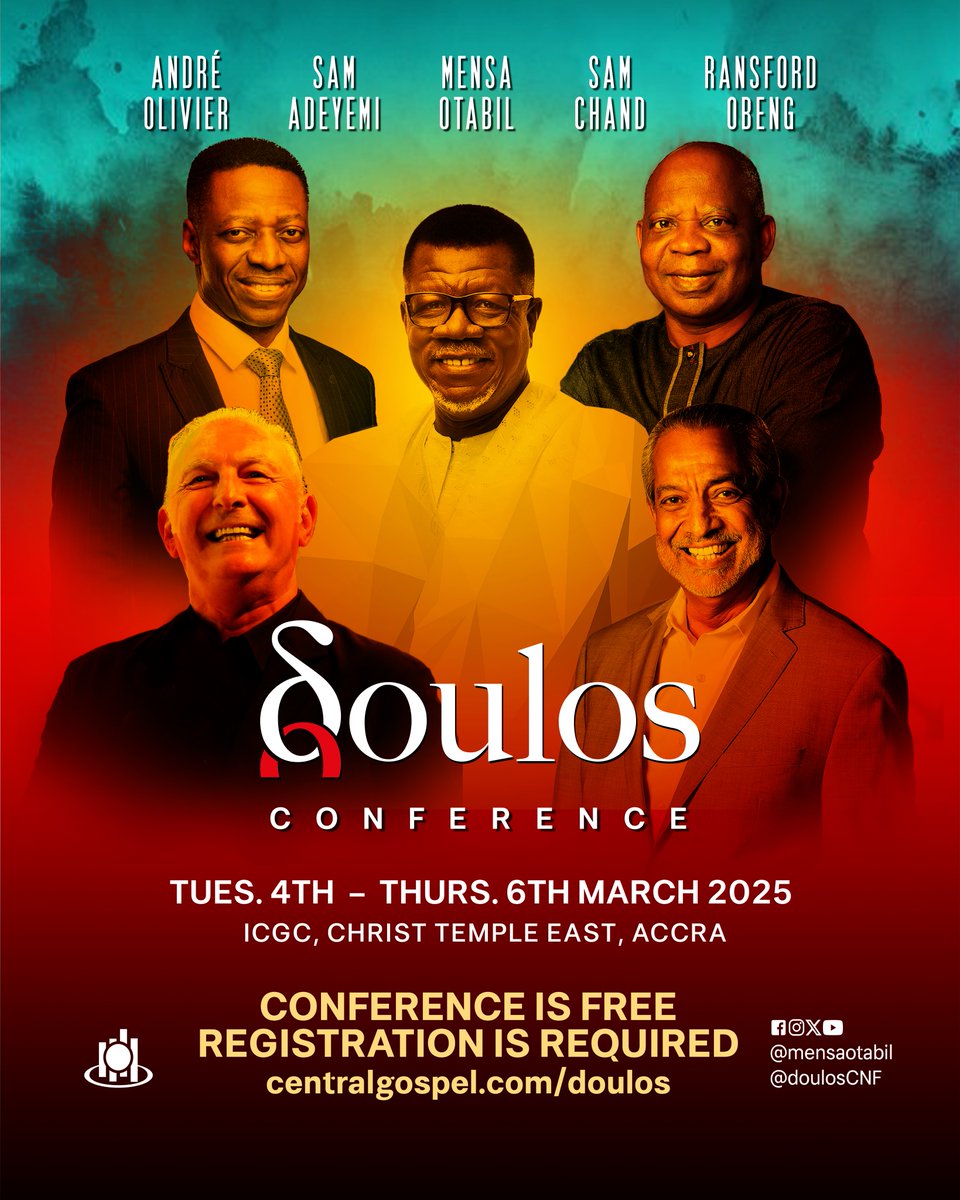 🇬🇭 Mensa Otabil (@mensaotabil) on Twitter photo The Doulos Conference @douloscnf is free but registration is required. Visit the link in my bio to register today and learn from our seasoned speakers <a href="/sam_adeyemi/">Sam Adeyemi</a> André Olivier <a href="/samchand/">Sam Chand</a> @psransfordobeng <a href="/MensaOtabil/">🇬🇭 Mensa Otabil</a>.
Doulos, Serving Christ and His Church The Doulos Conference @douloscnf is free but registration is required. Visit the link in my bio to register today and learn from our seasoned speakers <a href="/sam_adeyemi/">Sam Adeyemi</a> André Olivier <a href="/samchand/">Sam Chand</a> @psransfordobeng <a href="/MensaOtabil/">🇬🇭 Mensa Otabil</a>.
Doulos, Serving Christ and His Church