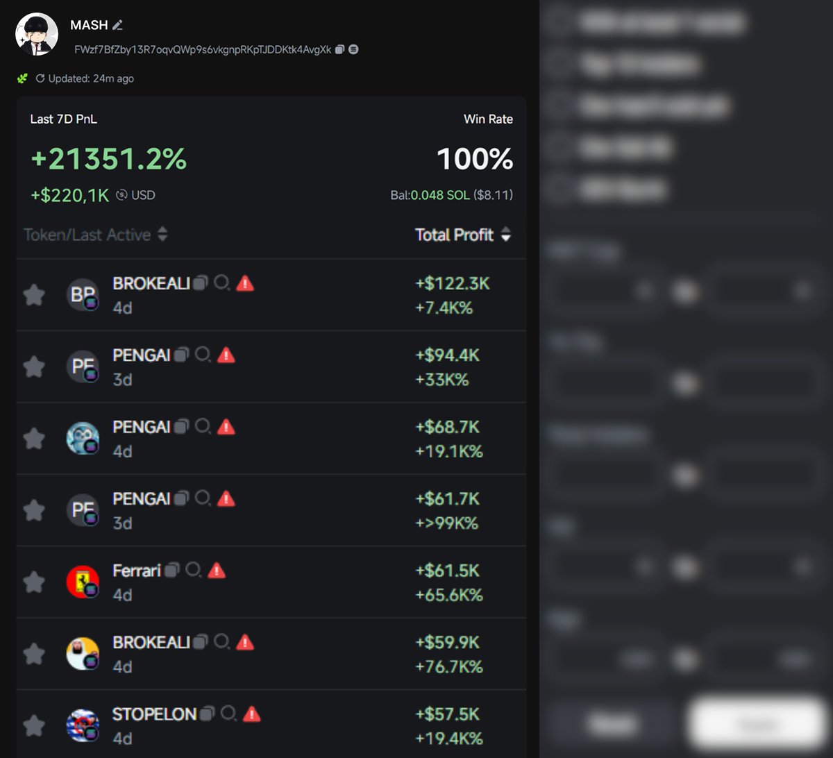 0xmash_'s tweet image. MY GMGN FILTERS = 99% WIN RATE

I made over $220K in 1 week!

Here is my secret filters setup 🧵👇