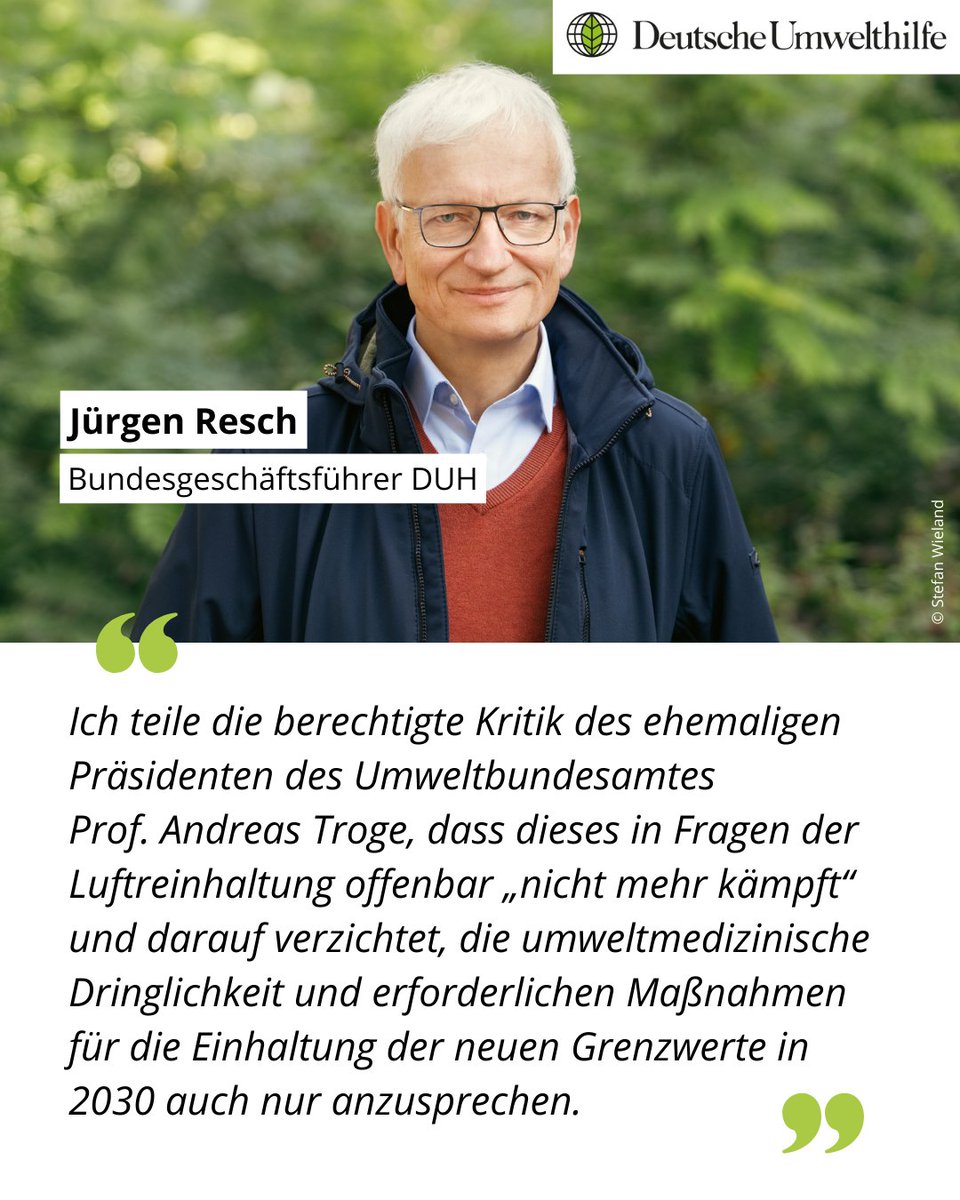 Anstatt sich für eine massive Verbesserung der Luftbelastung mit jährlich 70.000 Toten einzusetzen, akzeptiert das <a href="/Umweltbundesamt/">Umweltbundesamt</a> eine erneute, um zehn Jahre verspätete Grenzwerteinhaltung erst in 2040: Der ehemaliger UBA-Präsident Andreas Troge zeigt sich schockiert.
