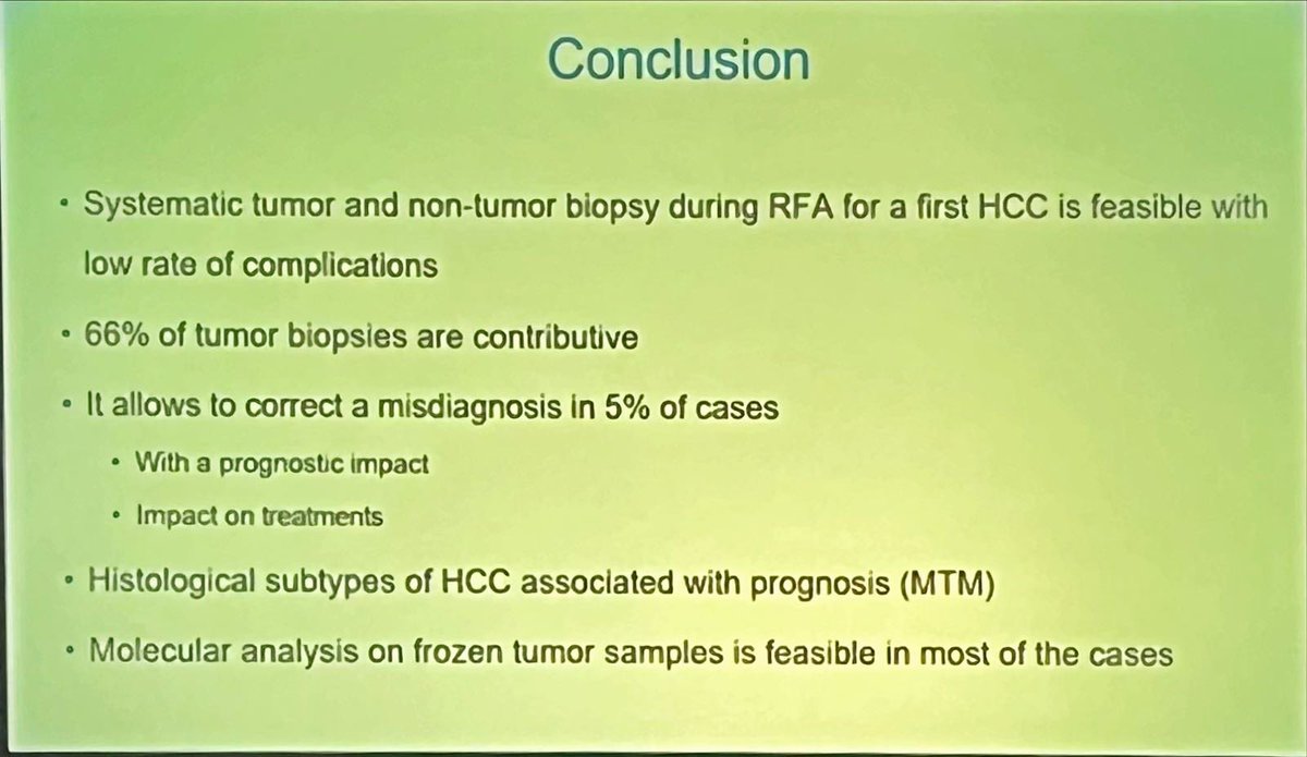 Liver #biopsy in suspected #HCC data presented at <a href="/EASLnews/">EASLnews</a> #LiverCancerSummit 2025 in Paris by Blase et al

5% are other histology - some being #CCA (this has huge implications for those individual patients!)

No tumour seeding identified 😉

Personally, in favour of biopsy 🙋🏻‍♀️