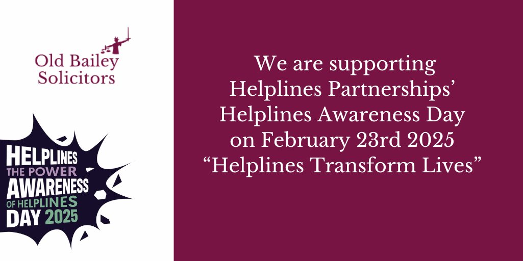 Old Bailey Solicitors (@oldbaileysols) on Twitter photo Helplines transform lives. We’re supporting #HelplinesAwarenessDay2025 on 23 February 2025 to raise awareness of the power of helplines. Find trusted helplines through <a href="/HelplinesUK/">Helplines Partnership</a> online directory. helplines.org/find-a-helplin…
#PowerofBeingHeard Helplines transform lives. We’re supporting #HelplinesAwarenessDay2025 on 23 February 2025 to raise awareness of the power of helplines. Find trusted helplines through <a href="/HelplinesUK/">Helplines Partnership</a> online directory. helplines.org/find-a-helplin…
#PowerofBeingHeard