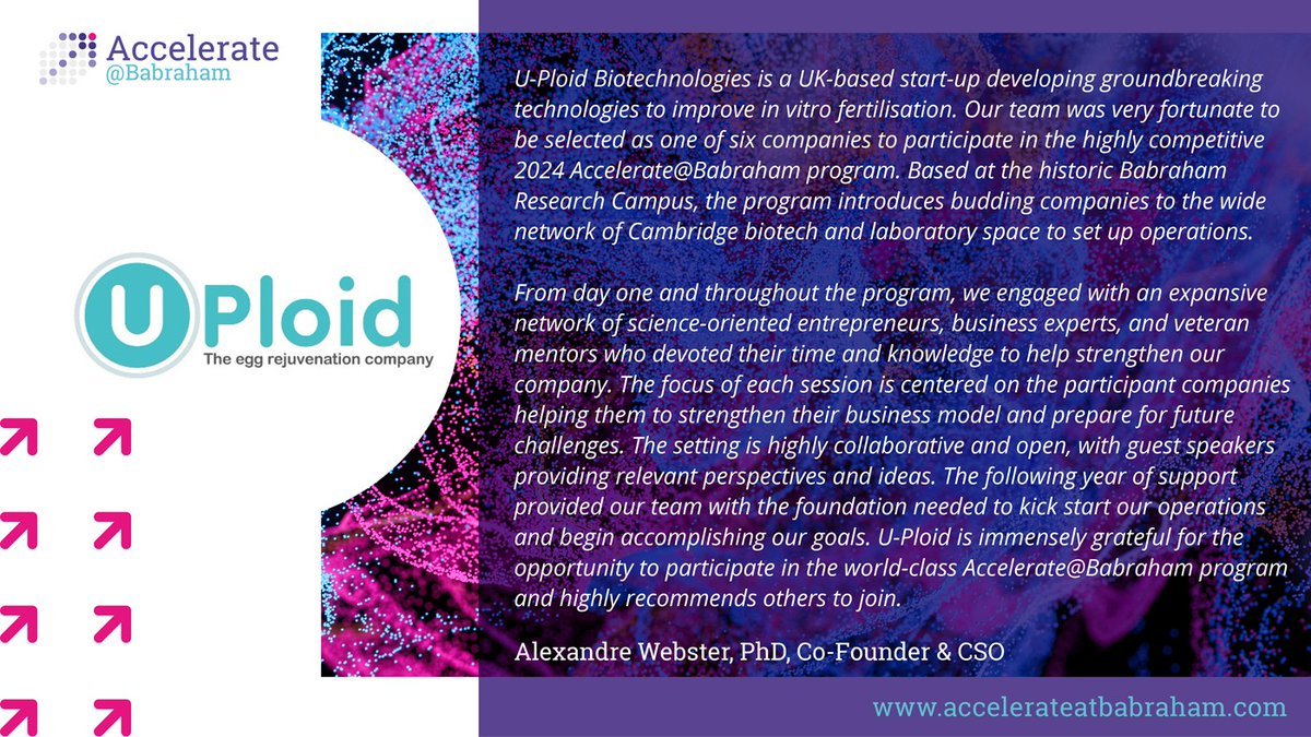 😍It was an absolute delight to have U-Ploid Biotechnologies on our last cohort of Accelerate@Babraham.

🌟The co-founders really made the most of the opportunity and we're thrilled to read Alexandre's endorsement. 

Find out how to apply for 2025 👇 ow.ly/Nm3K50UYKMh