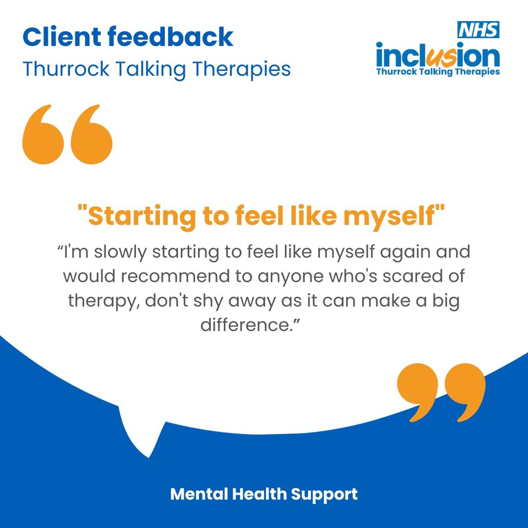 inclusionThurck's tweet image. "Starting to feel like myself"
We are proud of the high-quality service we provide here are Thurrock Talking Therapies. Read this person's recent experience of our service 👇
#WhyWeDoWhatWeDo