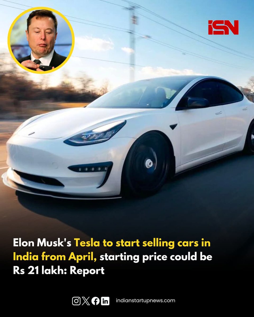 RajdootI's tweet photo. Elon Musk/#Tesla may  launch in April2025 : (CNBC-TV18) it wud import cars frm Berlin plant to Mumbai &amp; New Delh/Indian customs duty iz  lowered frm 110% to 70% for co /may cost@22L..! https://t.co/EEIaTIZyLt