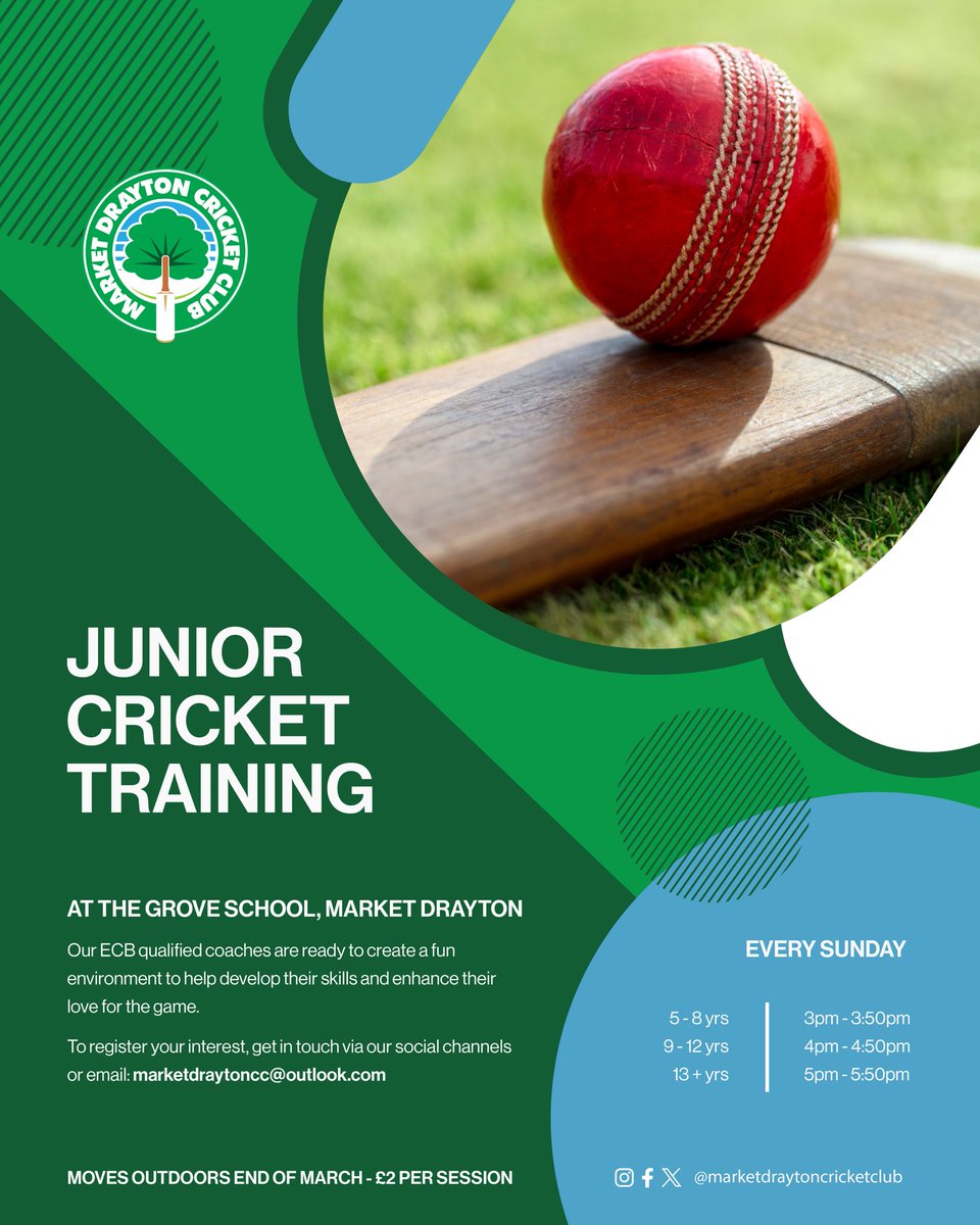 🗓️Reminder🗓️

Junior training continues this Sunday at the Grove School - It’s a great chance for your child to develop their skills and enhance their love of the game.

We look forward to seeing you there!