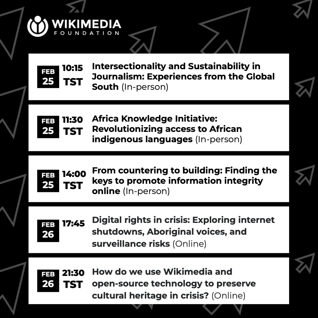 Next week, the <a href="/Wikimedia/">Wikimedia Foundation</a> Foundation and volunteers will be at @RightsCon, talking about open knowledge, cultural preservation, and linguistic diversity. 

Join our sessions, several with our partners, and if you are there in person, come visit our booth and say hello! 👋