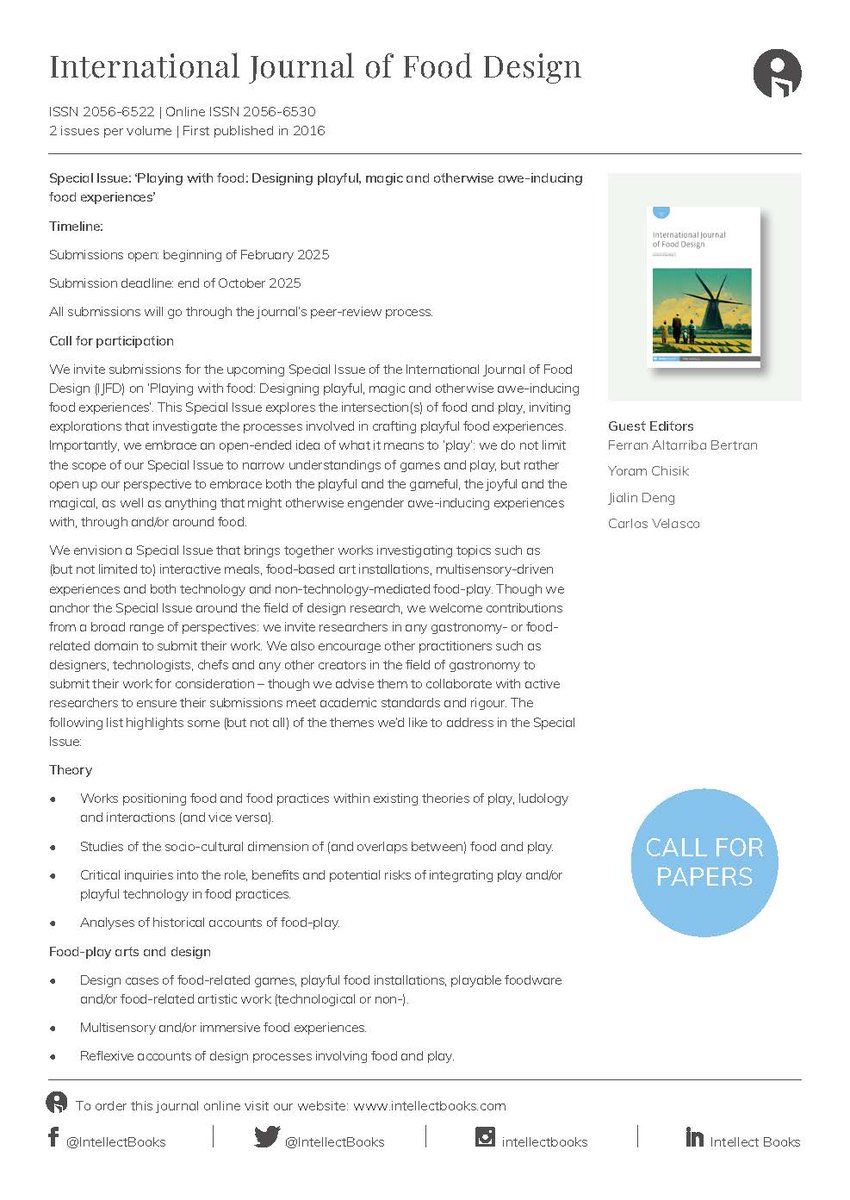 The International Journal of Food Design will have a special issue on food &amp; play - looking for submissions