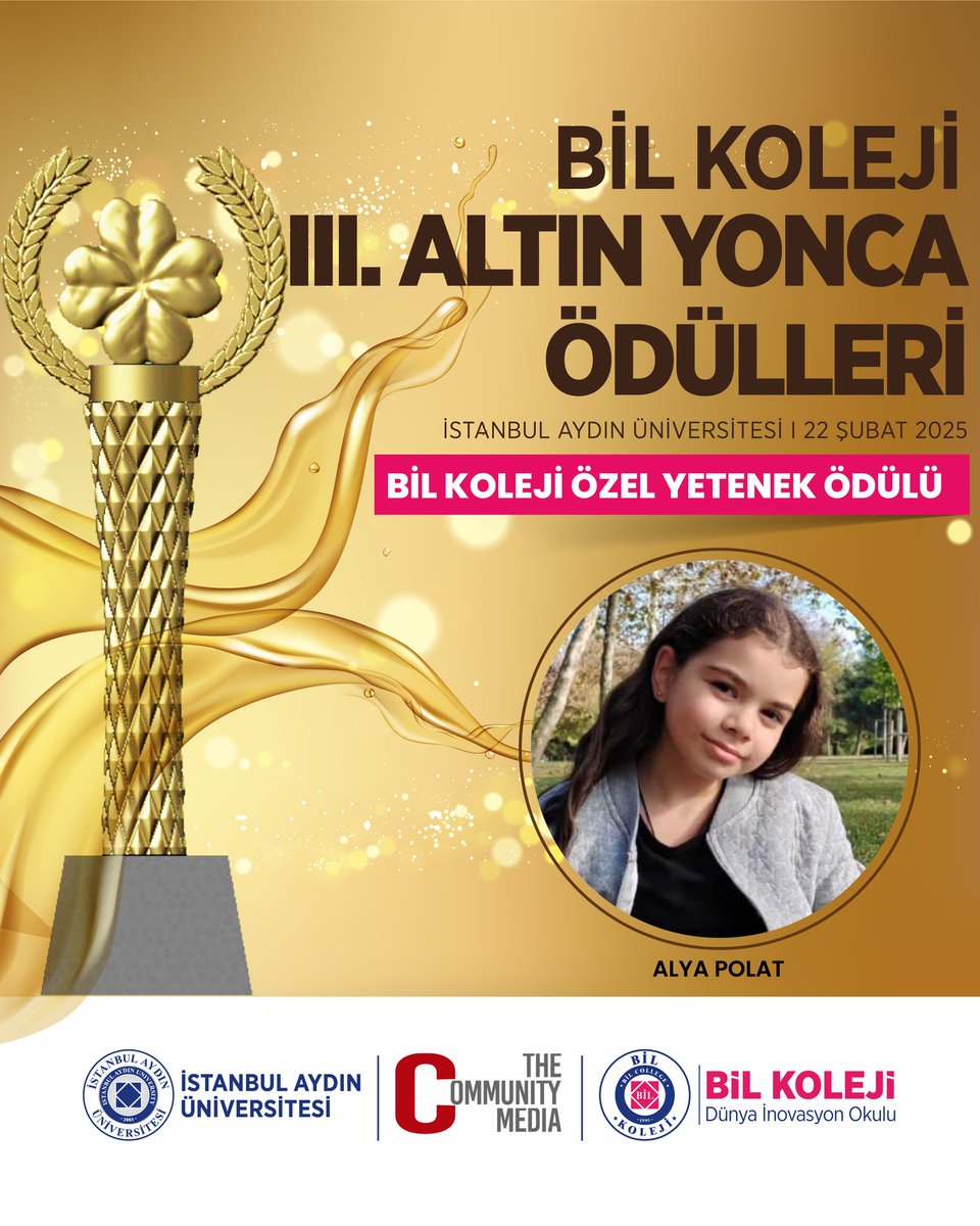Yılın en iyileri BİL Koleji III. ALTIN YONCA ÖDÜLLERİNDE bir araya geliyor. 

BİL KOLEJİ ÖZEL YETENEK ÖDÜLÜ
🏆 ALYA POLAT

🗓 22 Şubat 2025
📍 İstanbul Aydın Üniversitesi

<a href="/IAUKampus/">İstanbul Aydın Üniversitesi</a> <a href="/iautanitim/">İAÜ Halkla İlişkiler ve Tanıtım</a>