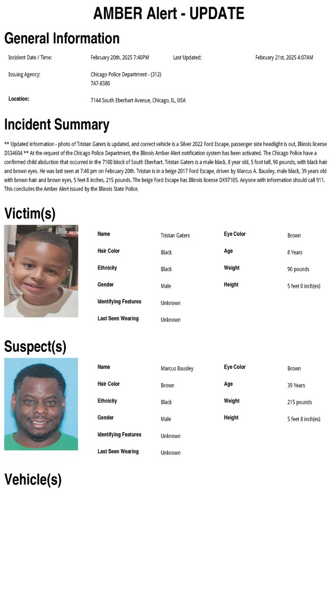 ISPAlerting's tweet image. Update:  Chicago Police has provided an updated photo and vehicle in the AMBER Alert. Police are now looking for a 2022 Ford Escape with IL License # DS34604.  The vehicle&apos;s passenger side headlight is out.  please call 911 with further information.