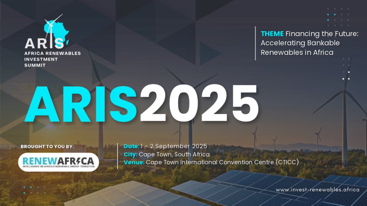Africa Renewables Investment Summit (ARIS) (@aris_reinvest) on Twitter photo ๐ข#ARIS2025 Theme: ๐
๐ข๐ง๐๐ง๐๐ข๐ง๐ ๐ญ๐ก๐ ๐
๐ฎ๐ญ๐ฎ๐ซ๐: ๐๐๐๐๐ฅ๐๐ซ๐๐ญ๐ข๐ง๐ ๐๐๐ง๐ค๐๐๐ฅ๐ ๐๐๐ง๐๐ฐ๐๐๐ฅ๐๐ฌ ๐ข๐ง ๐๐๐ซ๐ข๐๐
Join us at Africa Renewables Investment Summit (ARIS) as we unlock the next wave of bankable renewables in Africa.
invest-renewables.africa ๐ข#ARIS2025 Theme: ๐
๐ข๐ง๐๐ง๐๐ข๐ง๐ ๐ญ๐ก๐ ๐
๐ฎ๐ญ๐ฎ๐ซ๐: ๐๐๐๐๐ฅ๐๐ซ๐๐ญ๐ข๐ง๐ ๐๐๐ง๐ค๐๐๐ฅ๐ ๐๐๐ง๐๐ฐ๐๐๐ฅ๐๐ฌ ๐ข๐ง ๐๐๐ซ๐ข๐๐
Join us at Africa Renewables Investment Summit (ARIS) as we unlock the next wave of bankable renewables in Africa.
invest-renewables.africa