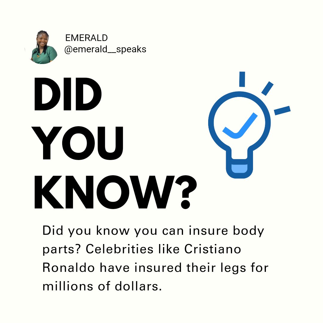 EmeraldSpeaks1's tweet image. If it's valuable, it's insurable!

Protection isn't just for cars and houses! What would you insure?

E__S

#insureit 
#insureyourlove 
#insurewhatmatters 
#selflove 
#emeraldspeaks 
#football 
#ronaldo