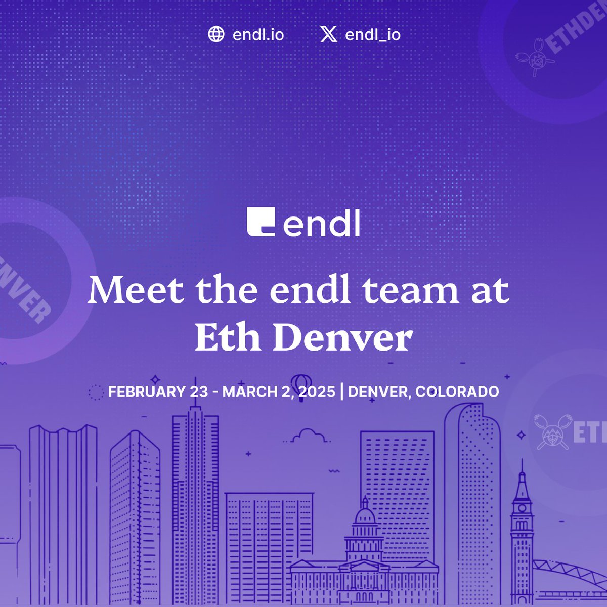 endl_io's tweet photo. We’re heading where all the legends are heading – ETHDenver!
💬 DM us or drop a comment if you’ll be there. See you in Denver!
#ETHDenver #Web3 #CryptoBanking #Fintech #DeFi #endl #stablecoinbanking https://t.co/zs9SWlnNzk