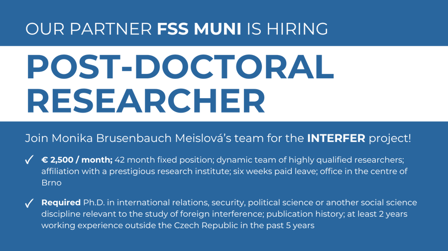 prcprague's tweet photo. ❗️ One last week to apply as a Postdoc Researcher to our #INTERFER project on foreign intereference!
Join @MonikaMeislova's team at @MPU_FSS_MU in Brno and work on researching how states adapt to foreign interference and strengthen societal resilience.
🗓️ Deadline: Feb 28 https://t.co/G99Ch2RHVw
