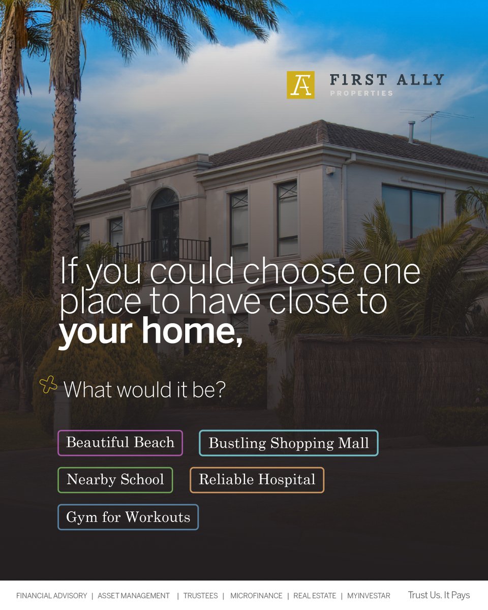 FA_Properties's tweet photo. Imagine having your favorite spot right around the corner. What would you choose to have near your home? A beach, shopping mall, school, hospital, or gym? Let us know in the comments!
#FirstAllyproperties #Realestate #HomeSweetHome #NeighborhoodVibes #Weekend #Friday #Tgif https://t.co/QDL3h323wY