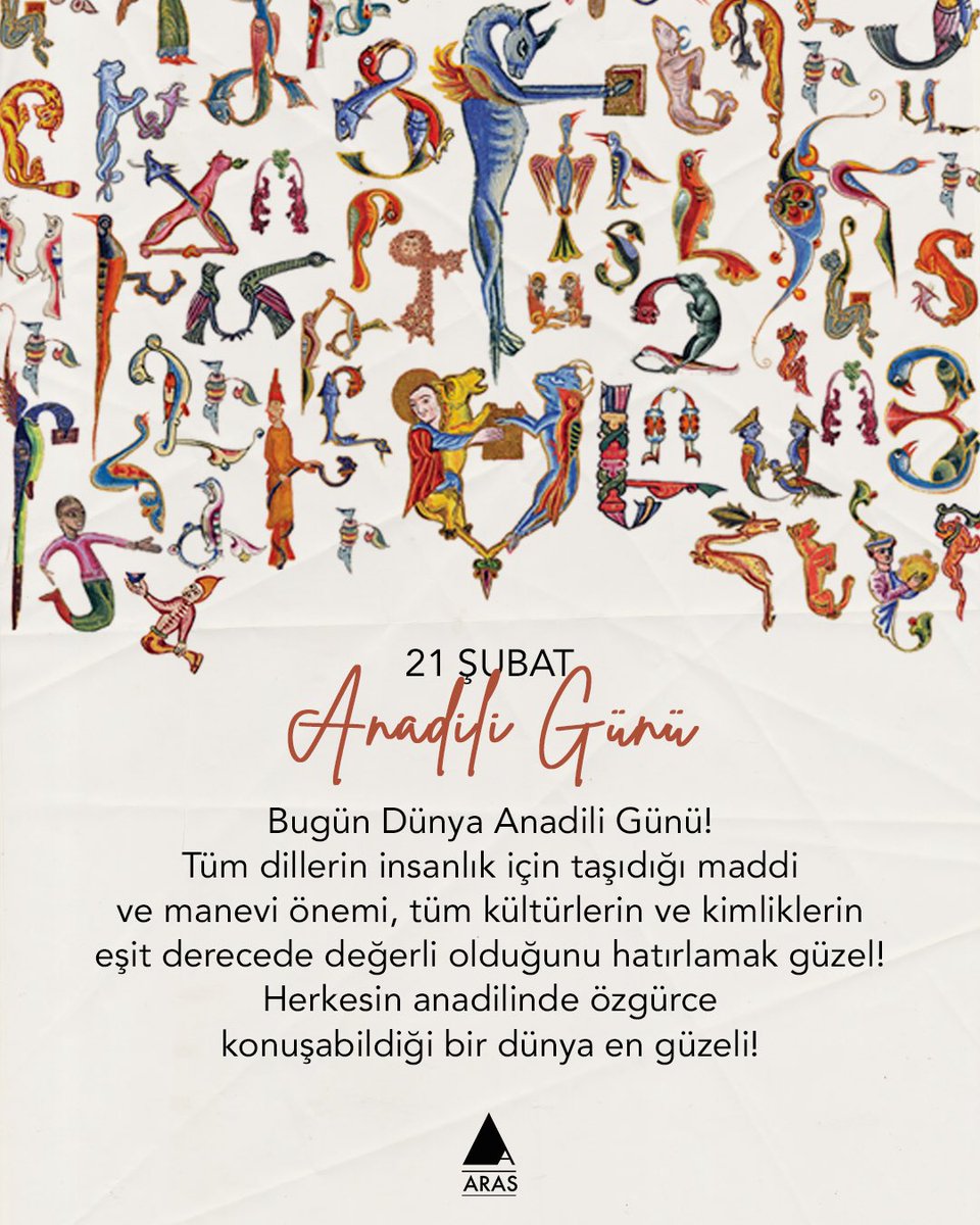 Bugün Dünya Anadili Günü! Tüm dillerin insanlık için taşıdığı maddi ve manevi önemi, tüm kültürlerin ve kimliklerin eşit derecede değerli olduğunu hatırlamak güzel! Herkesin anadilinde özgürce konuşabildiği bir dünya en güzeli!
