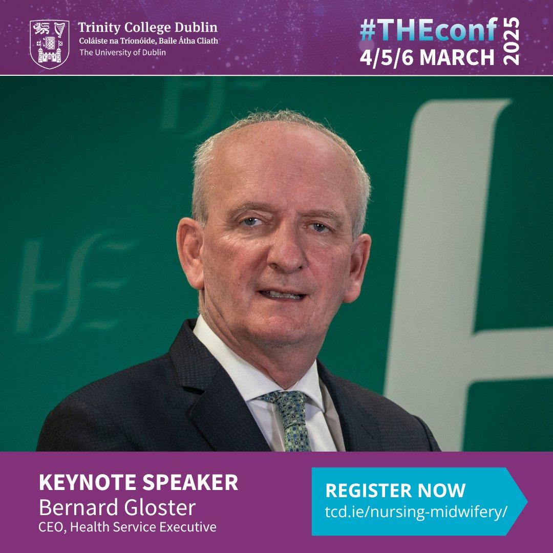 School of Nursing & Midwifery, TCD (@tcd_snm) on Twitter photo We're pleased to announce that <a href="/BernardGloster/">Bernard Gloster</a>, CEO, Health Service Executive, will deliver a keynote address at the upcoming Trinity Health and Education International Research Conference #THEconf2025.
Register now: tcd.ie/nursing-midwif… We're pleased to announce that <a href="/BernardGloster/">Bernard Gloster</a>, CEO, Health Service Executive, will deliver a keynote address at the upcoming Trinity Health and Education International Research Conference #THEconf2025.
Register now: tcd.ie/nursing-midwif…