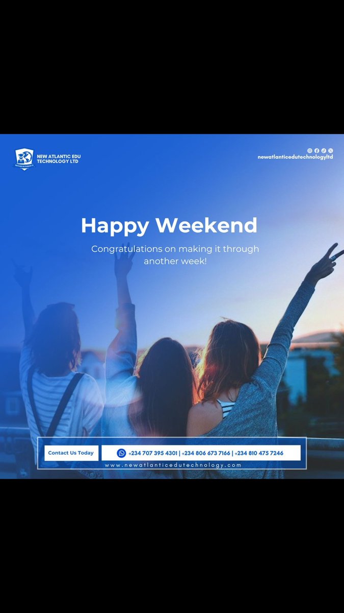 Newatlantic_edu's tweet photo. Weekend Vibes!
New Atlantic Edu Technology Limited hopes you have a wonderful weekend and come back refreshed and ready to tackle your international education goals. 

#WeekendVibes 
#StudyAbroad
#Weekend 
#Friday
#TGIF
#Refresh
#StayAbroad
#CareerGrowth
#Education
#Unitedstates https://t.co/qaEk22v3wV