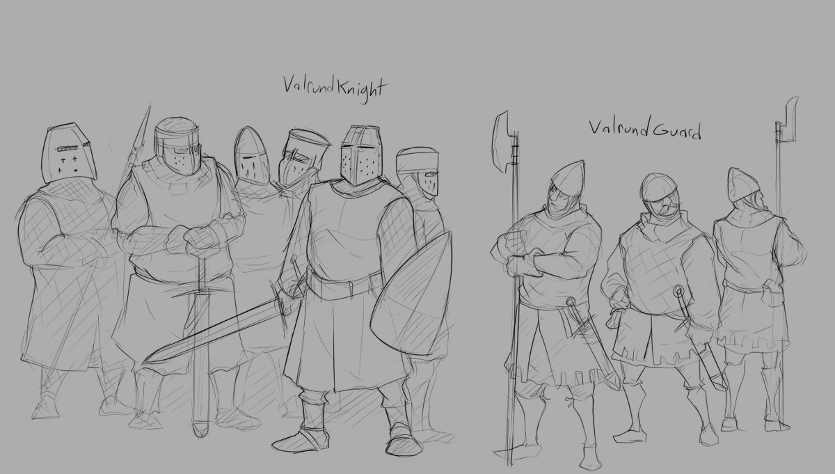 Valrund as a kingdom has been isolated from the others for quite sometime. So much so their arms and armors would be considered antiquated compared to their neighbors in Farfolis.