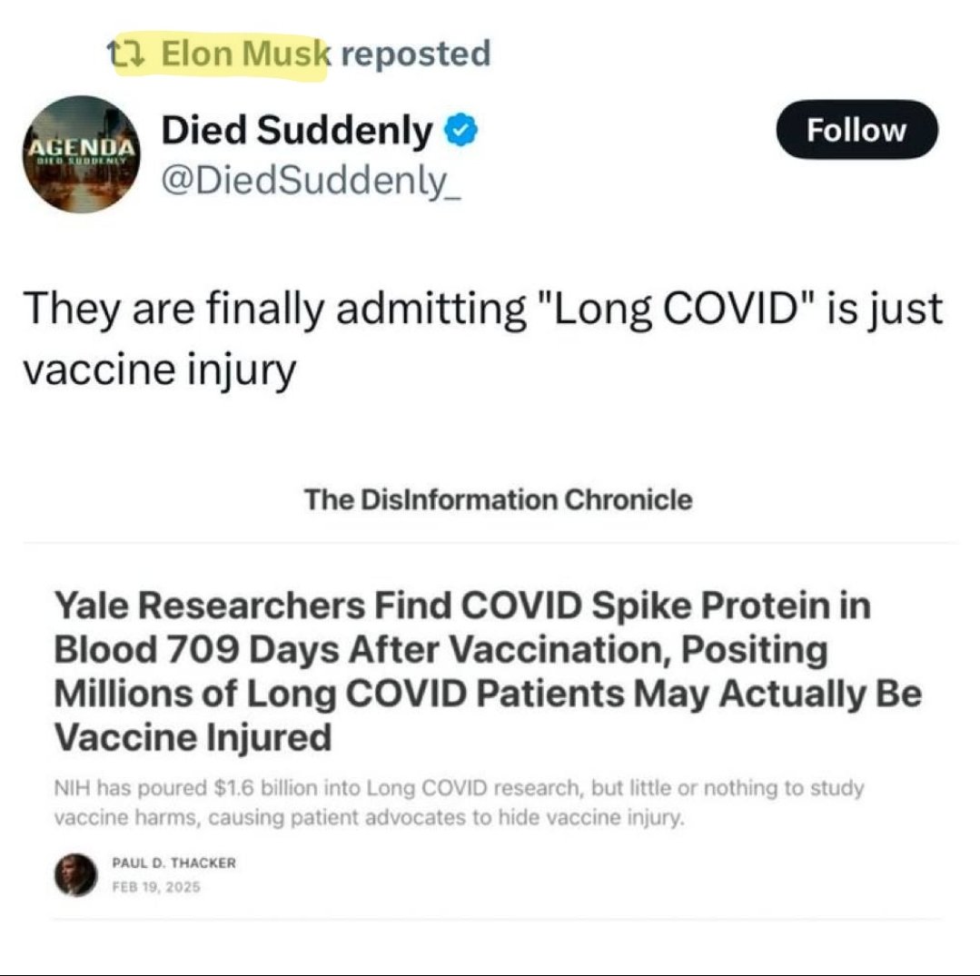 The first law of shittodynamics: when enough s̶h̶e̶e̶p̶ critical thinkers™️ share disinformation, it finds its way to the top. Yale researchers didn't posit millions of Long Covid patients were actually vaccine injured. Here's what they did, and how bad faith actors twisted it🧵