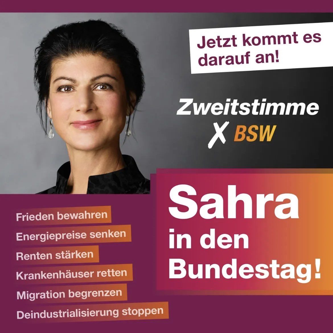 AlexUlrichRLP's tweet photo. 🔥 Wer Sahra will, muss Sahra wählen! 🔥 
.
.
.
#BSW #Wahlkampf #rente #preise #gerechtigkeit #frieden #krieg https://t.co/R0EEPukDWx