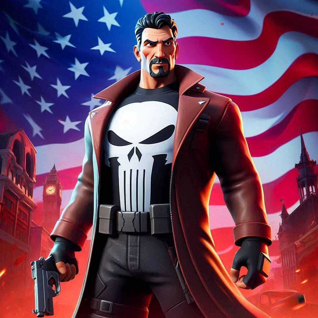 ExcideSC's tweet photo. I asked AI to create The Punisher as a @Fortnite skin and now i want this to actually happen https://t.co/OBxO6nPNIv