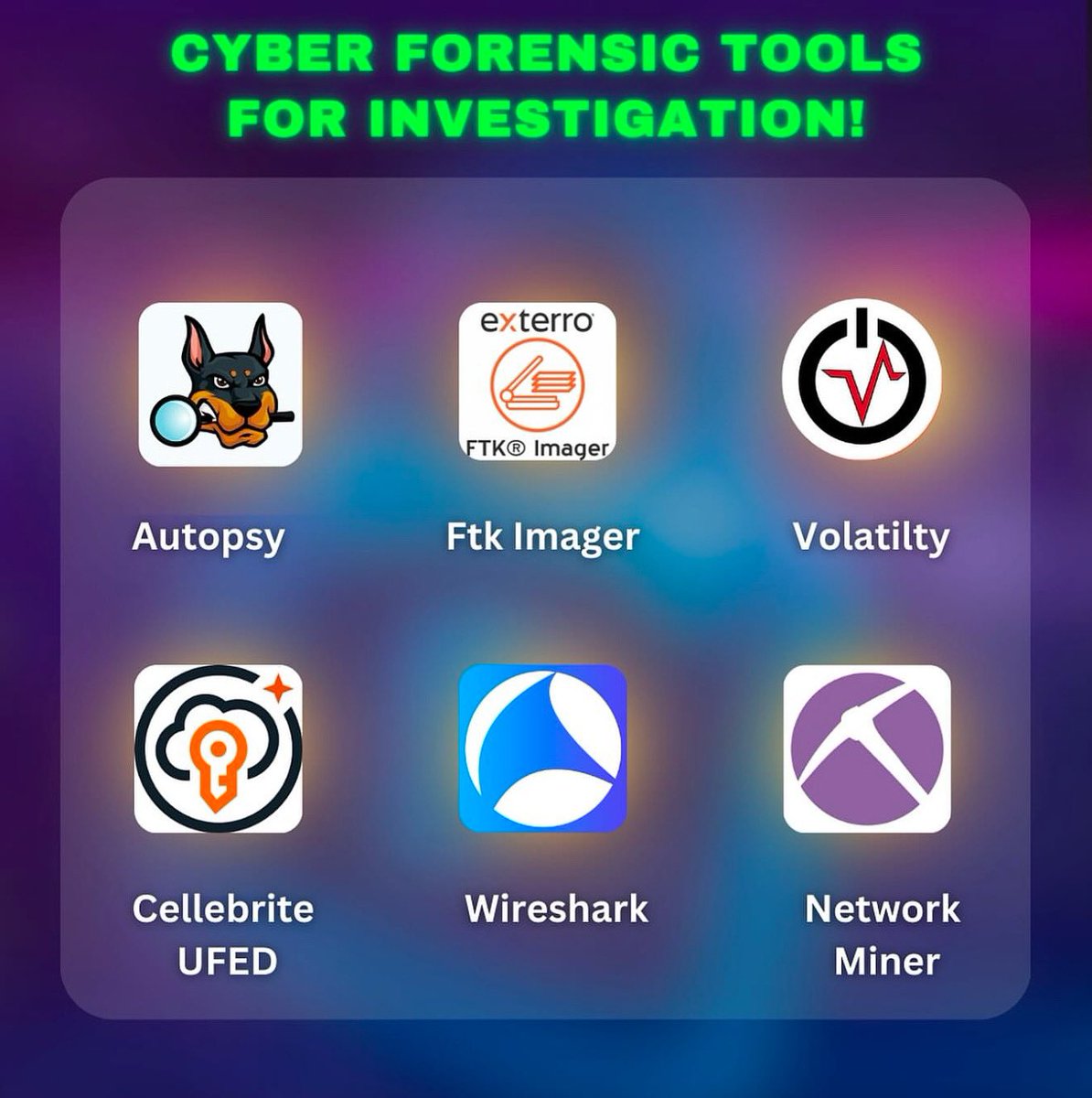 hackinwithdavid's tweet image. 🩻Top 10 Tools for Digital Forensics investigators 👮♀️
Cracking the case of digital crimes requires the right set of tools! Here are 10 of the most popular ones used by investigators for various tasks
1. Autopsy & The Sleuth Kit: Free & powerful combo
for disk analysis
