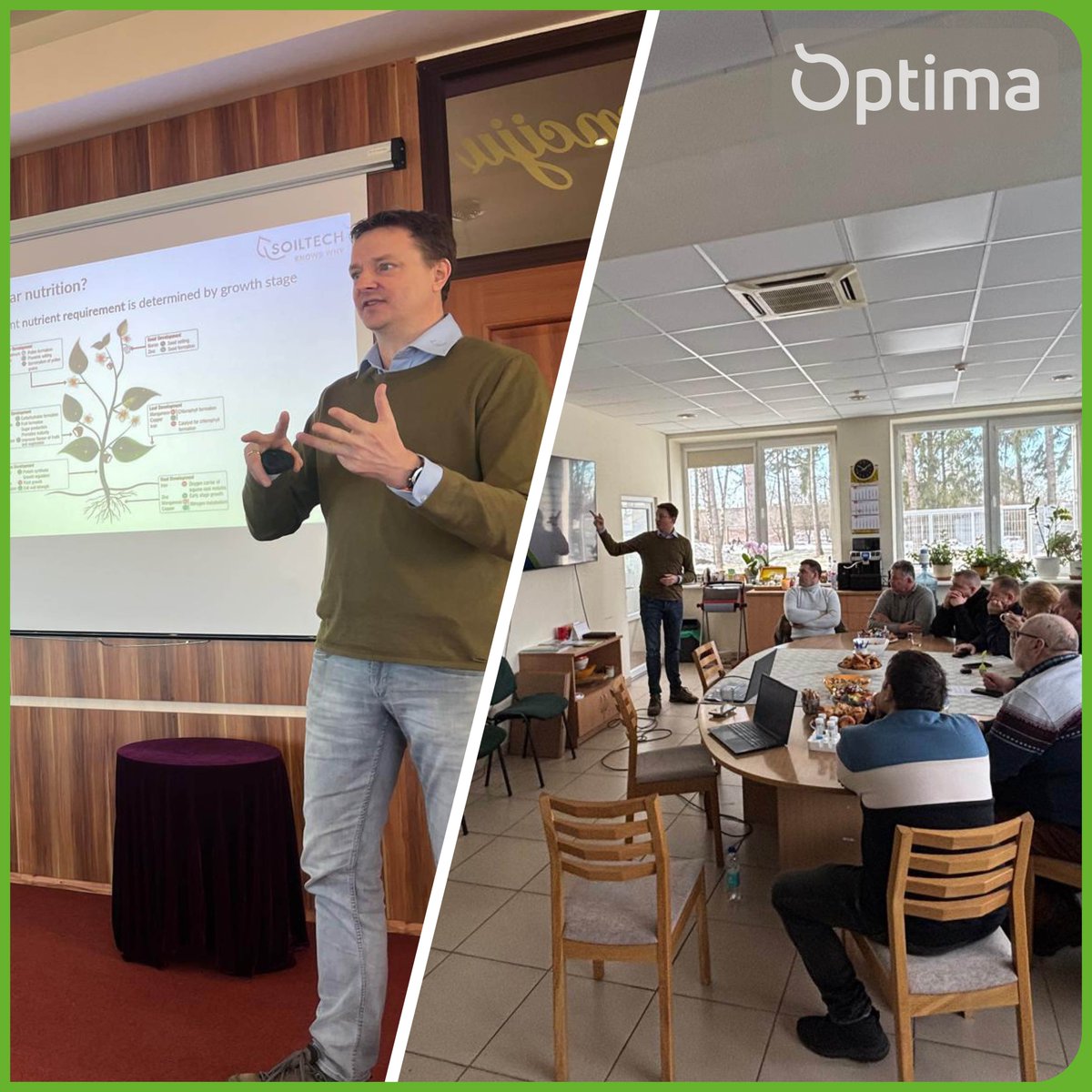 soil_tech's tweet image. Our colleague Rogier Doornbos has just returned from his visit to Lithuania, where he gave a number of presentations to cooperatives and interested farmers in which he explained the added value of our Optima foliar nutrition.
#trąšų #žemėsūkio #kooperatyvas #rapsai #kviečiai