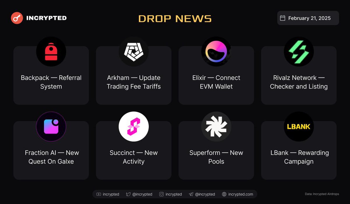 The latest crypto projects news

Let's take a look at the most important updates and news from the last days in crypto. In today's Digest, we've compiled the latest events in the world of airdrops and more. Here’s what you need to know:

- <a href="/Backpack/">Backpack 🎒</a>: Introduced a referral system