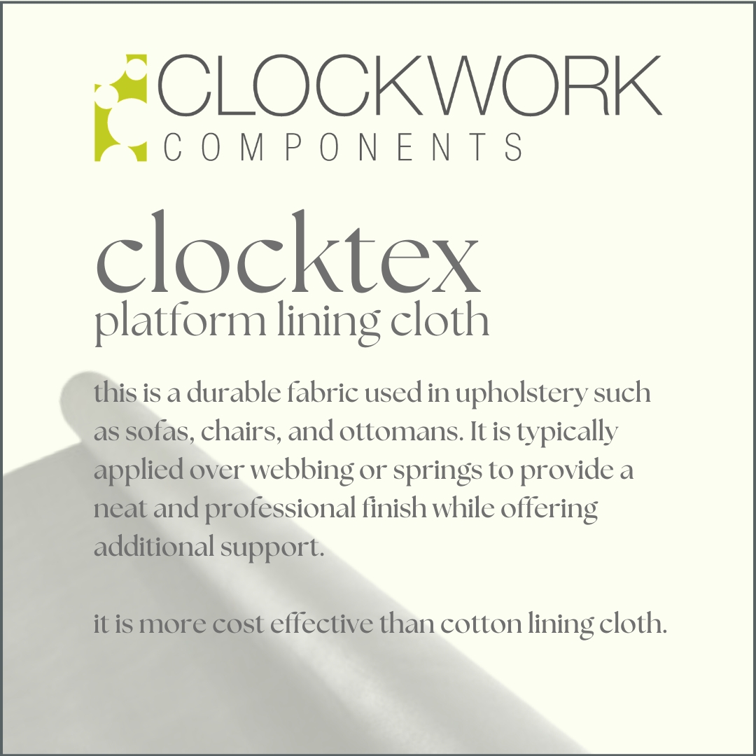CWC_Ltd's tweet image. This durable fabric is commonly used in upholstery for sofas, chairs, and ottomans. Applied over webbing or springs, it provides a clean, professional finish while adding extra support. It is a more cost-effective alternative to cotton lining cloth.

clockworkcomponents.com/products/fabri…