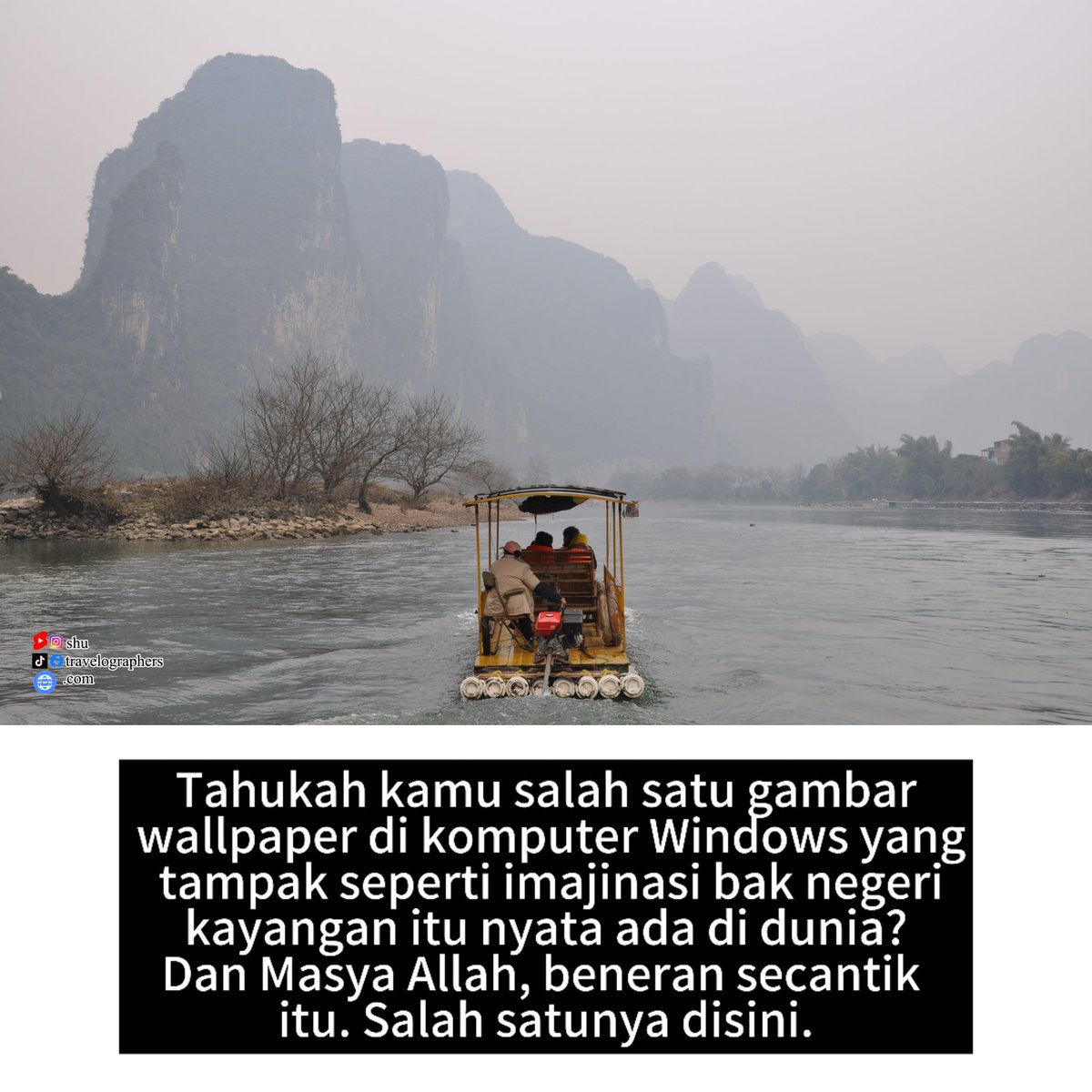 travelographers's tweet photo. Salah satu lokasi dimana wallpaper Windows dibuat. Karena keindahannya, ada pepatah Tiongkok kuno yang mengatakan "pemandangan yang paling indah di bawah surga ada di pegunungan dan aliran sungai di Guilin" Dan Masya Allah, beneran secantik itu. https://t.co/wSE2JXPiO1