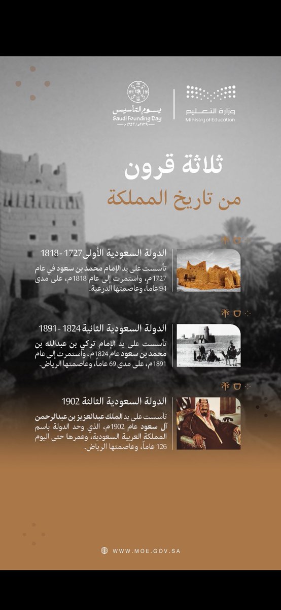 #أساس_حاضر

ثلاث   قرون   في نهضه   وبذل   وجود
عمت عين الحسود وخاب ظن ابليس
#يوم_التأسيس 
#موسى_بن_مبطي