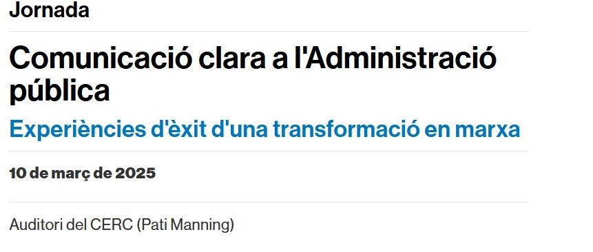 La comunicació clara a les AAPP és clau per a una Administració més eficient i propera a la ciutadania. Suma't a la jornada del 10 de març a l'auditori CERC de la <a href="/diba/">Diputació de Barcelona</a>.

Inscripcions i programa 👇 
diba.cat/es/web/comunic…