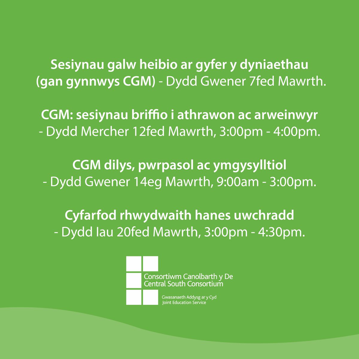 Dysgu Proffesiynol a Chefnogaeth ar gyfer y Dyniaethau.

Mae amrywiaeth o gyfleoedd dysgu proffesiynol ar gael yn nhymor y gwanwyn hwn i gefnogi datblygiad darpariaeth dyniaethau effeithiol a deniadol, gan gynnwys CGM.

Darganfyddwch fwy yma: ow.ly/Hh9w50V4801