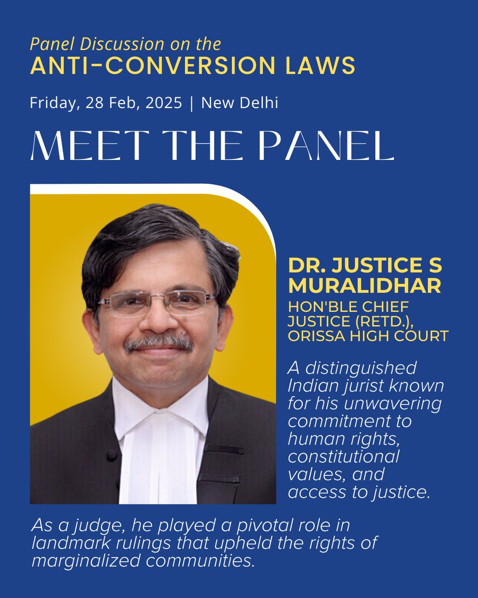 ADF_India's tweet image. 🚨 Join us for an exclusive discussion on #AntiConversionLaws in India! We are honored to have Dr. Justice S. Muralidhar as the main speaker for this insightful conversation alongside legal and civil society experts.

28 Feb 2025 | Delhi

🔗 Register now: bit.ly/PanelDiscussio…