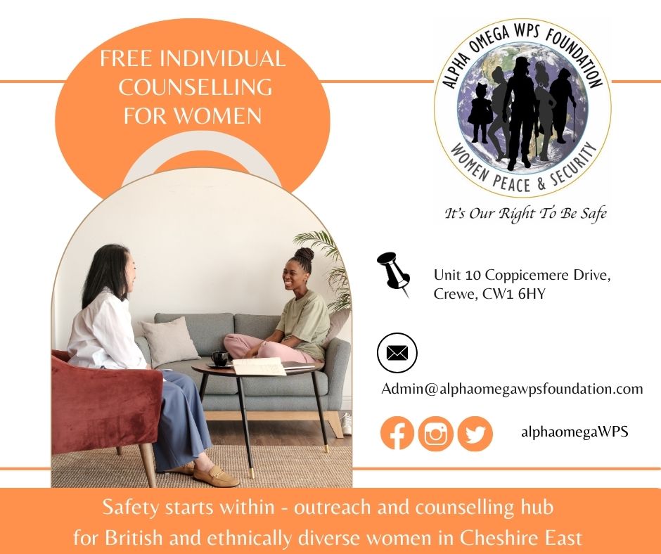 🌸 Free Counselling for Women in the Crewe and Nantwich Area 🌸

Are you a woman in need of support and guidance? 

We are here to help, offering free counselling services in person or online to women in the Crewe and Nantwich area. 👉