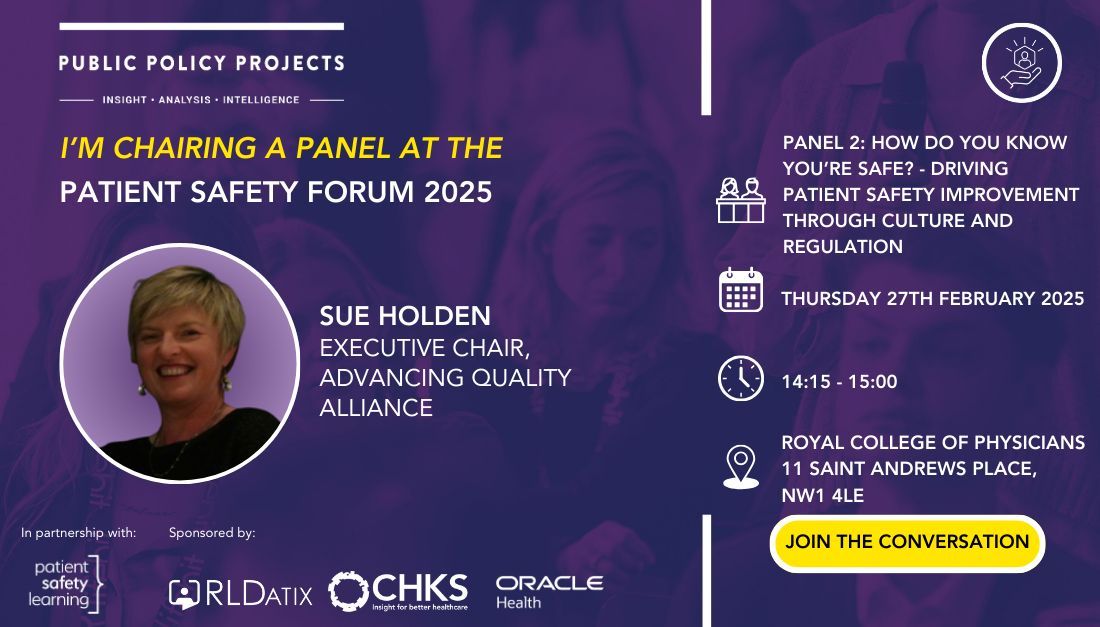 Advancing Quality Alliance (Aqua) (@aqua_nhs) on Twitter photo We’re delighted to announce <a href="/SueholdenNHS/">SueholdenNHS</a> will be chairing a panel at @Policy_Project' Patient Safety Forum next week.
💬 Session: How do you know you’re safe? Driving patient safety improvement through culture and regulation:
🔗 buff.ly/4ibiXLQ
<a href="/ptsafetylearn/">Patient Safety Learning</a> We’re delighted to announce <a href="/SueholdenNHS/">SueholdenNHS</a> will be chairing a panel at @Policy_Project' Patient Safety Forum next week.
💬 Session: How do you know you’re safe? Driving patient safety improvement through culture and regulation:
🔗 buff.ly/4ibiXLQ
<a href="/ptsafetylearn/">Patient Safety Learning</a>