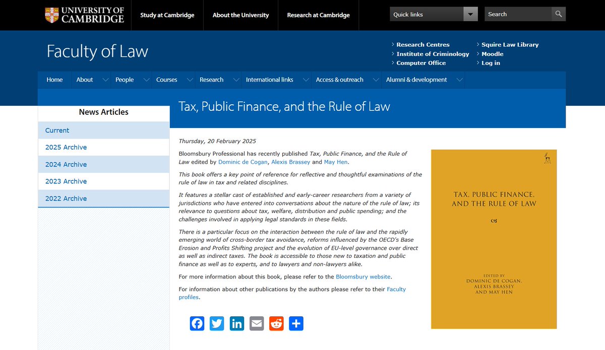 Faculty of Law (@cambridgelaw) on Twitter photo 📢Hart (@HartPublishing/<a href="/BloomsburyBooks/">Bloomsbury Books UK</a>) has published 'Tax, Public Finance, and the Rule of Law' edited by Dominic de Cogan (<a href="/christs_college/">Christ's College</a>), Alexis Brassey (<a href="/Hughes_Hall/">Hughes Hall</a>) and <a href="/hmayhen/">May Hen</a> (<a href="/JesusCollegeCam/">Jesus College</a>) examining the #RuleOfLaw in tax:
🔗law.cam.ac.uk/press/news/202… 📢Hart (@HartPublishing/<a href="/BloomsburyBooks/">Bloomsbury Books UK</a>) has published 'Tax, Public Finance, and the Rule of Law' edited by Dominic de Cogan (<a href="/christs_college/">Christ's College</a>), Alexis Brassey (<a href="/Hughes_Hall/">Hughes Hall</a>) and <a href="/hmayhen/">May Hen</a> (<a href="/JesusCollegeCam/">Jesus College</a>) examining the #RuleOfLaw in tax:
🔗law.cam.ac.uk/press/news/202…