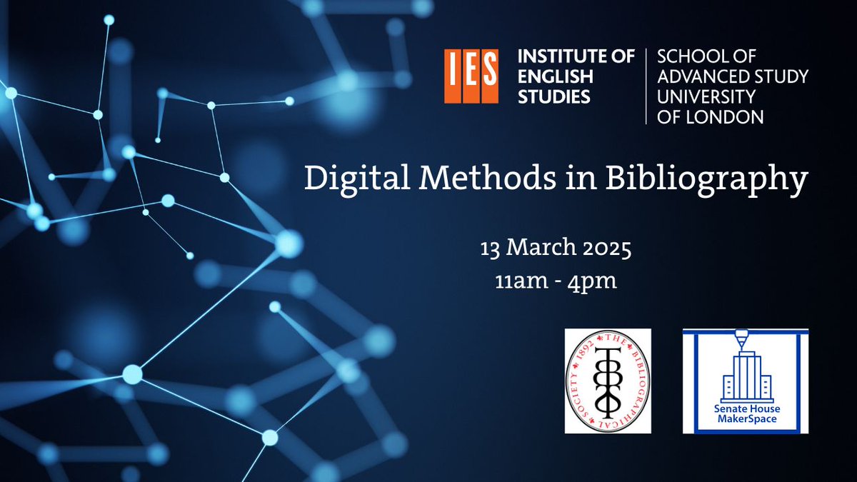 IES (@ies_london) on Twitter photo We are almost fully booked for our Digital Methods in Bibliography Short Course next month in collaboration with <a href="/BibSoc/">The Bibliographical Society</a> !
Book now to avoid disappointment: buff.ly/3QzX78F We are almost fully booked for our Digital Methods in Bibliography Short Course next month in collaboration with <a href="/BibSoc/">The Bibliographical Society</a> !
Book now to avoid disappointment: buff.ly/3QzX78F