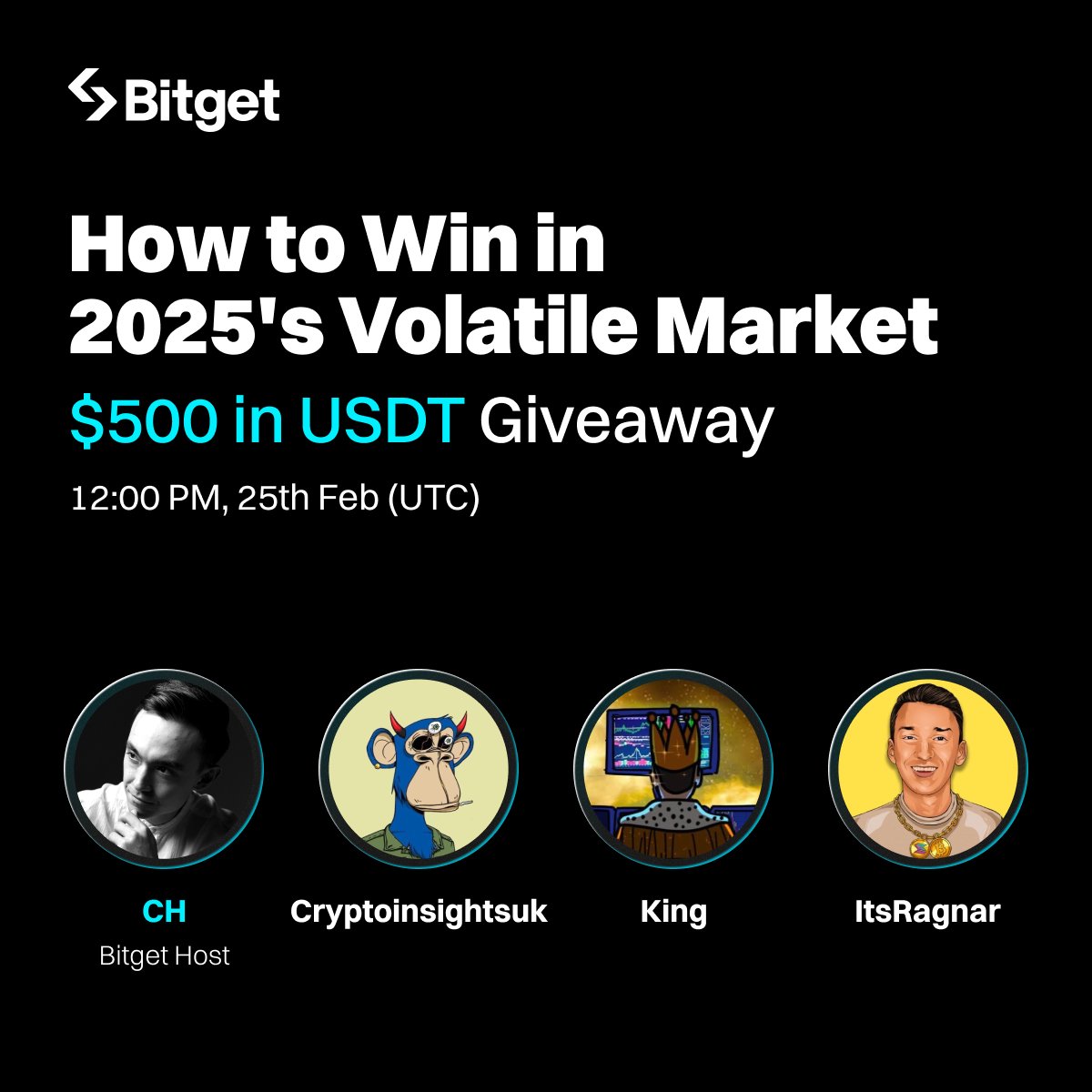 Join our upcoming Space to discover how to win in 2025’s volatile market with <a href="/Cryptoinsightuk/">Cryptoinsightuk</a>, @KingWagyux, <a href="/ItsRagnarYT/">ItsRagnar</a>, and <a href="/ch_egan/">CH Egan</a>!

💰 500 $USDT Giveaway (10 winners) 

🔹Follow @bitgetglobal + RT 
🔹Tune in: x.com/i/spaces/1MYGN…
🔹Drop a screenshot of you in the Space