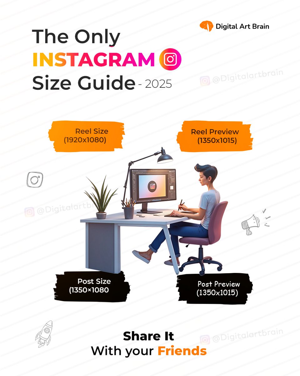 digitalartbrain's tweet photo. 🚀 Stay ahead in 2025 with the ultimate Instagram Size Guide! 📏✨
📹 Reel Size: 1920×1080
👀 Reel Preview: 1350×1015
📸 Post Size: 1350×1080
🔍 Post Preview: 1350×1015

📌 Save this for later &amp; Share with your friends! 💡👥
#InstagramSizeGuide #SocialMediaTips #DigitalArtBrain https://t.co/i5QxmHW5re