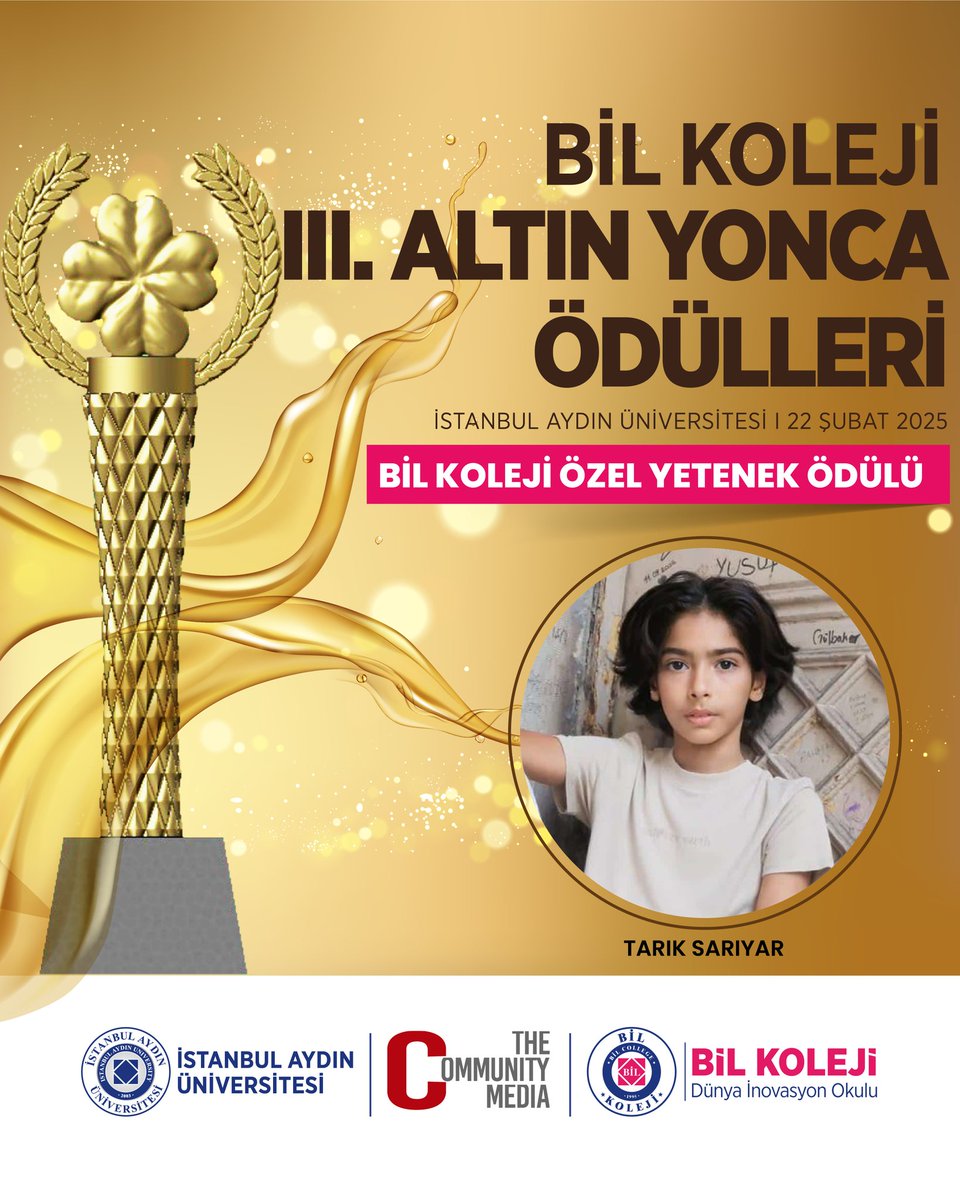 Yılın en iyileri BİL Koleji III. ALTIN YONCA ÖDÜLLERİNDE bir araya geliyor. 

BİL KOLEJİ ÖZEL YETENEK ÖDÜLÜ
🏆 TARIK SARIYAR

🗓 22 Şubat 2025
📍 İstanbul Aydın Üniversitesi

<a href="/IAUKampus/">İstanbul Aydın Üniversitesi</a> <a href="/iautanitim/">İAÜ Halkla İlişkiler ve Tanıtım</a>