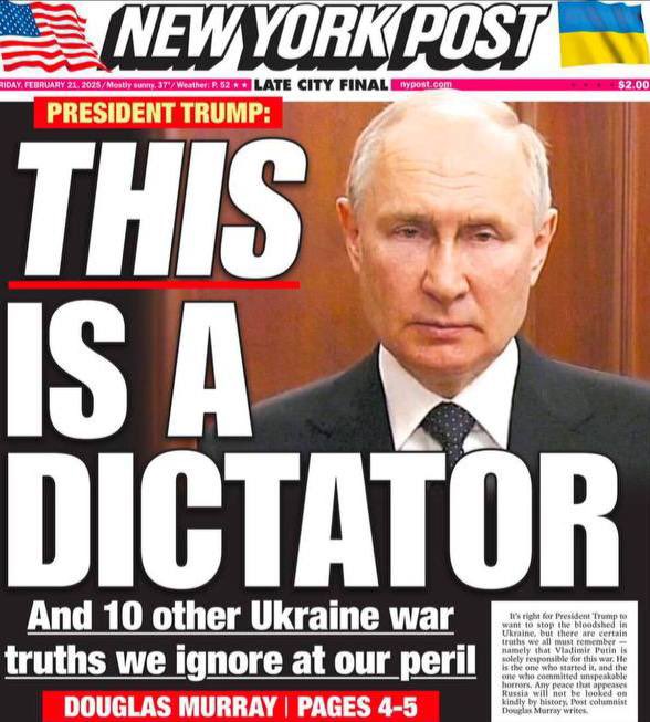 clashreport's tweet photo. “This is a Dictator”

“Putin’s Poodle”

Covers of the American New York Post and the British Daily Star. https://t.co/zNadJeupSJ