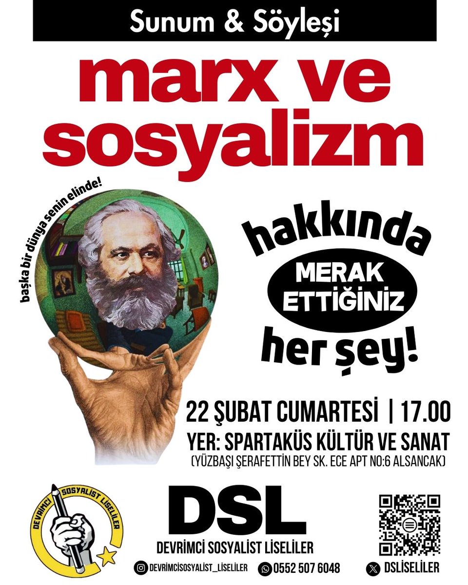 DEVRİMCİ SOSYALİST LİSELİLER (@dsliseliler) on Twitter photo 📍İzmir
22 Şubat cumartesi günü 17.00'da "Marx ve Sosyalizm" hakkındaki sunumumuza, tüm sıra arkadaşlarımız davetldir. 📍İzmir
22 Şubat cumartesi günü 17.00'da "Marx ve Sosyalizm" hakkındaki sunumumuza, tüm sıra arkadaşlarımız davetldir.